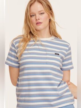 Parke x Target | Blue/Orange Stripe Short Sleeve Crewneck Pocket T-Shirt | Small
